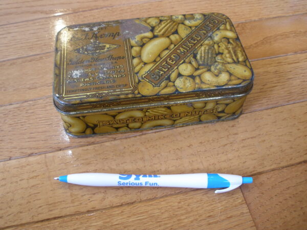 1930s E.F. KEMP SALTED MIXED NUTS TIN - Golden Glow Shops, Boston, MA - Image 5