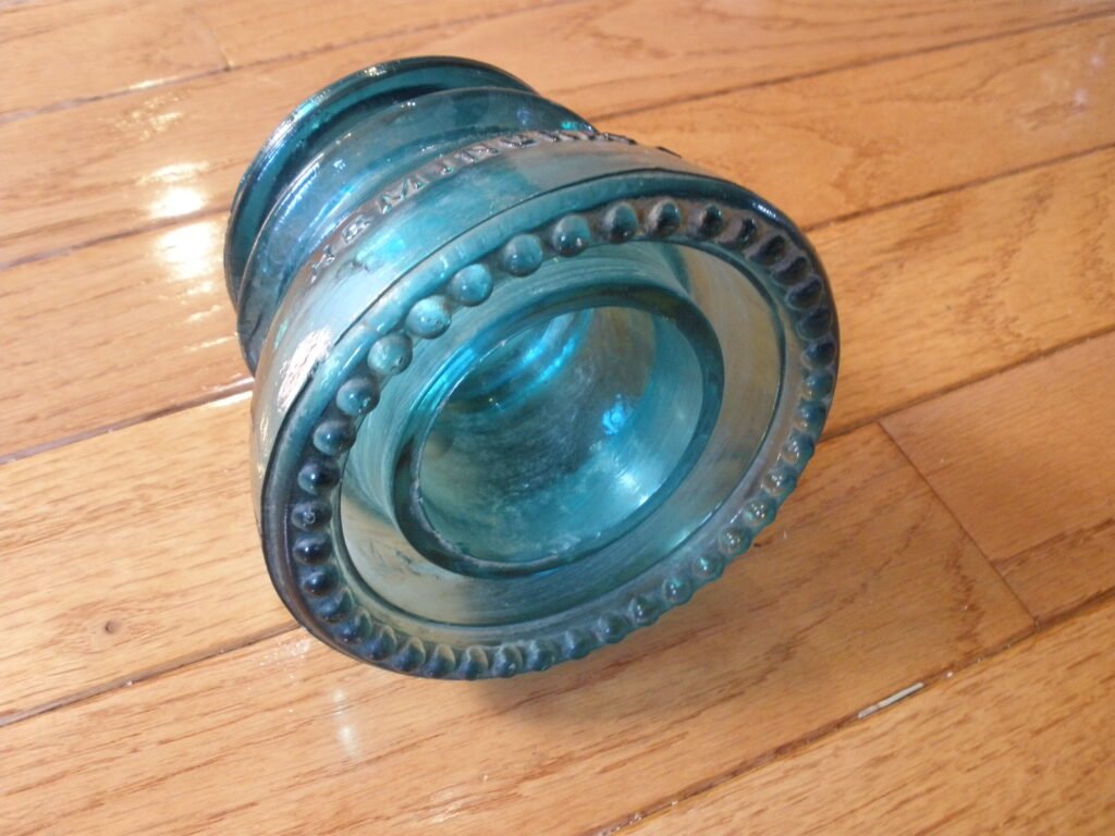 GLASS INSULATOR Hemingray 42 Green Glass Beaded Bottom Electrical