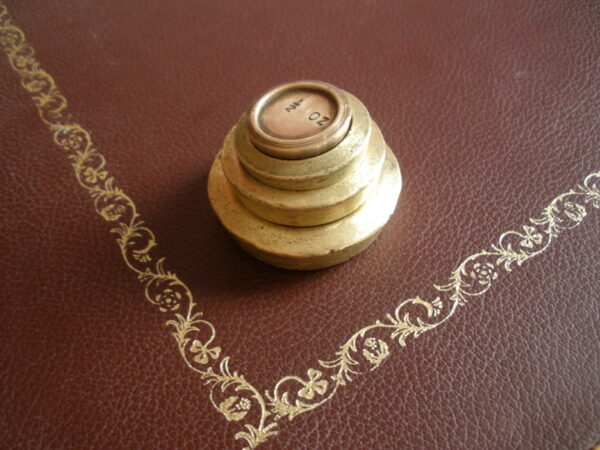 Vintage NESTED STACK of FOUR BRASS PANCAKE SCALE WEIGHTS - Image 2