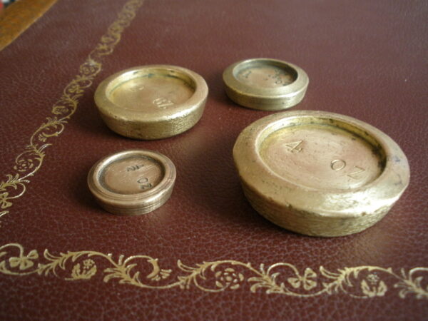 Vintage NESTED STACK of FOUR BRASS PANCAKE SCALE WEIGHTS - Image 3