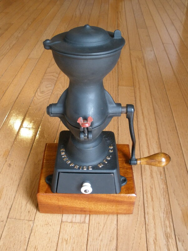Late 1800s ENTERPRISE COFFEE GRINDER & Presentation Block - Image 2