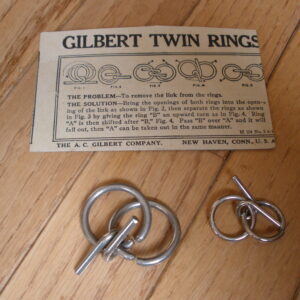 1940s GILBERT TWIN RINGS DECOUPLING PUZZLE - Magic Trick