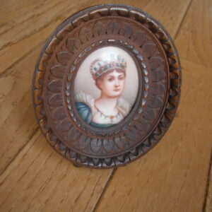 Victorian Era JOSEPHINE PORTRAIT PAINTING ON PORCELAIN - Wood Frame