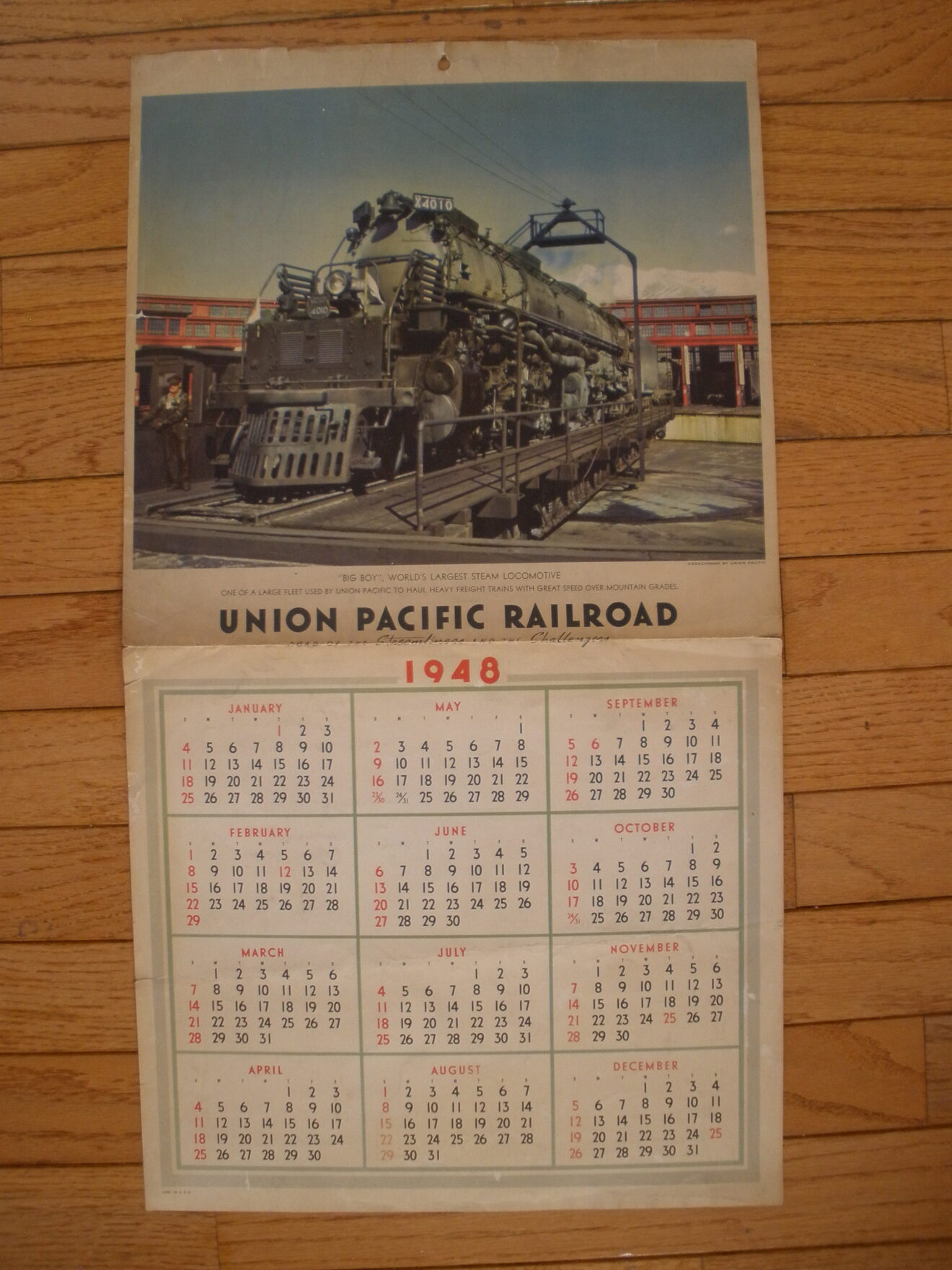 Original 1948 UNION PACIFIC RAILROAD CALENDAR COVER PAGE Big Boy