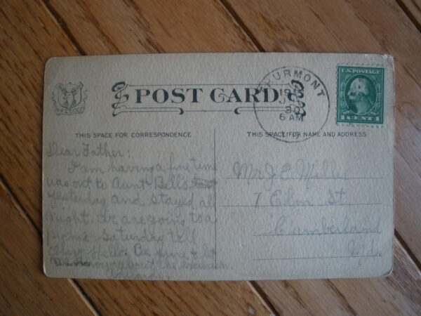 ORIGINAL 1915 POSTCARD & ONE CENT GEORGE WASHINGTON STAMP - Image 2