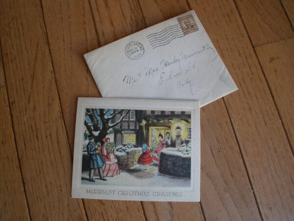 ORIGINAL 1933 CHRISTMAS CARD ENVELOPE with a 1 1/2 CENT HARDING STAMP