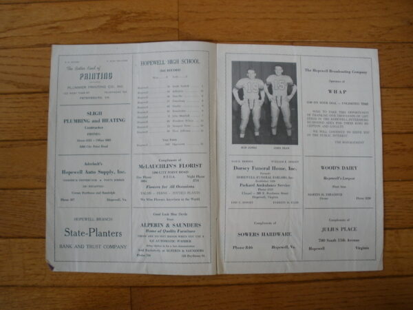 ORIGINAL 1949 HOPEWELL HIGH SCHOOL FOOTBALL PROGRAM - Nov. 11. 1949 - Image 3