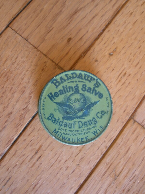 Early 1900s BALDAUF'S HEALING SALVE TIN - Apothecary Tin - Milwaukee