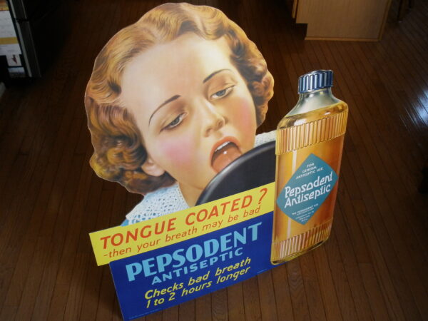 RARE LARGE 1930s LITHOGRAPH PEPSODENT ANTISEPTIC ADVERTISING SIGN - Image 2