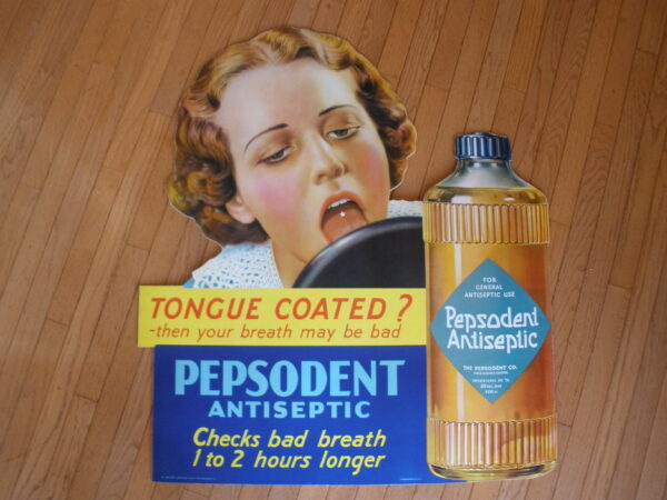 RARE LARGE 1930s LITHOGRAPH PEPSODENT ANTISEPTIC ADVERTISING SIGN - Image 3