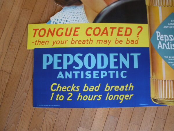 RARE LARGE 1930s LITHOGRAPH PEPSODENT ANTISEPTIC ADVERTISING SIGN - Image 6