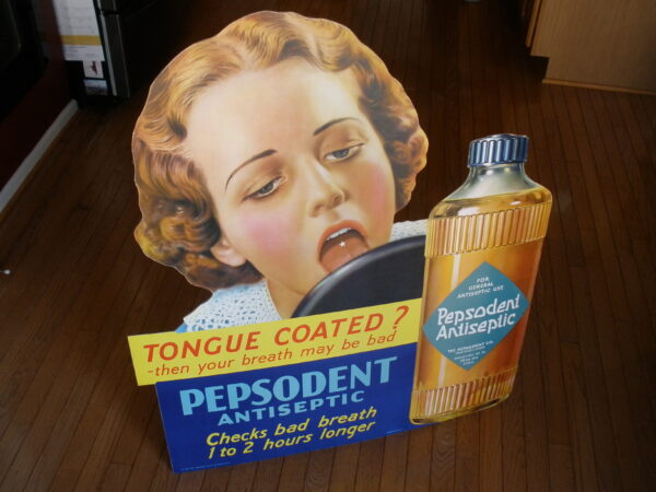 RARE LARGE 1930s LITHOGRAPH PEPSODENT ANTISEPTIC ADVERTISING SIGN - Image 7