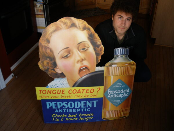 RARE LARGE 1930s LITHOGRAPH PEPSODENT ANTISEPTIC ADVERTISING SIGN