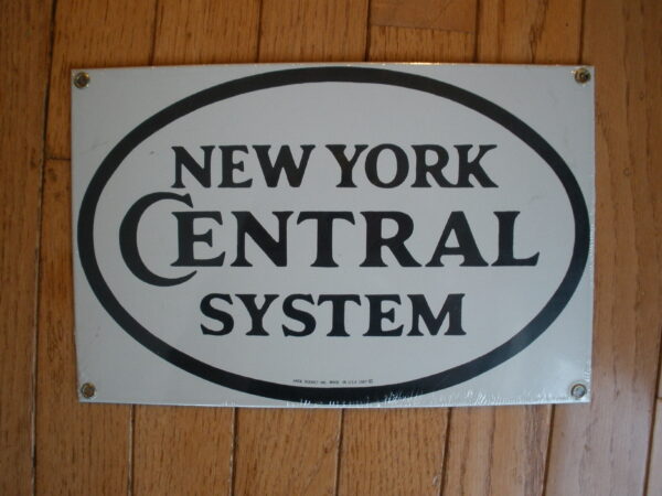 PORCELAIN NEW YORK CENTRAL RAILROAD SIGN - VINTAGE 1980s REPRODUCTION - New Old Stock