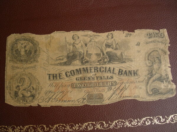 1864 $2 BANK NOTE - COMMERCIAL BANK OF GLEN'S FALLS, Warren County, NY