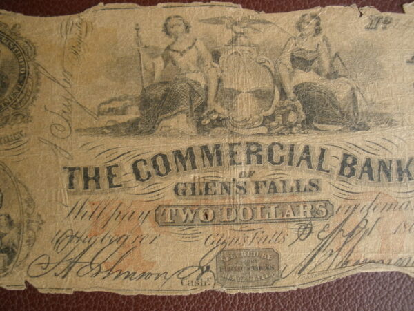 1864 $2 BANK NOTE - COMMERCIAL BANK OF GLEN'S FALLS, Warren County, NY - Image 2