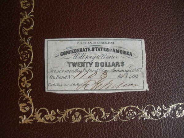 1861 CONFEDERATE STATES OF AMERICA $500 PROMISSARY NOTE - $20 Bond Coupon