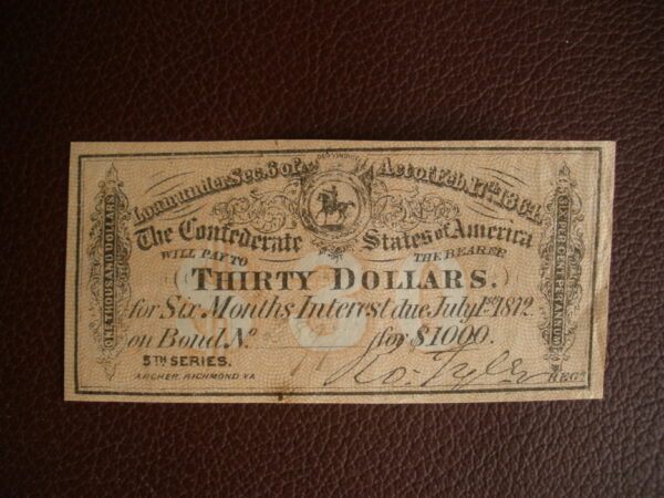 Rare 1864 CONFEDERATE STATES OF AMERICA $1,000 PROMISSARY NOTE - Bond Coupon - Richmond, VA - Image 4