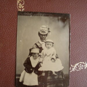 1800s TIN TYPE PHOTOGRAPH - African American Lady & Caucasian Children
