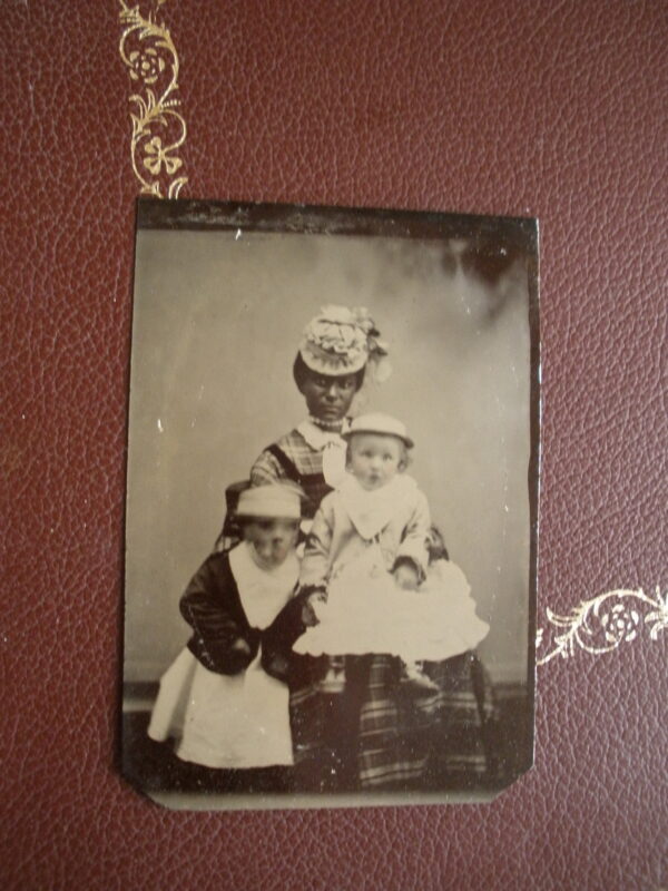 1800s TIN TYPE PHOTOGRAPH - African American Lady & Caucasian Children