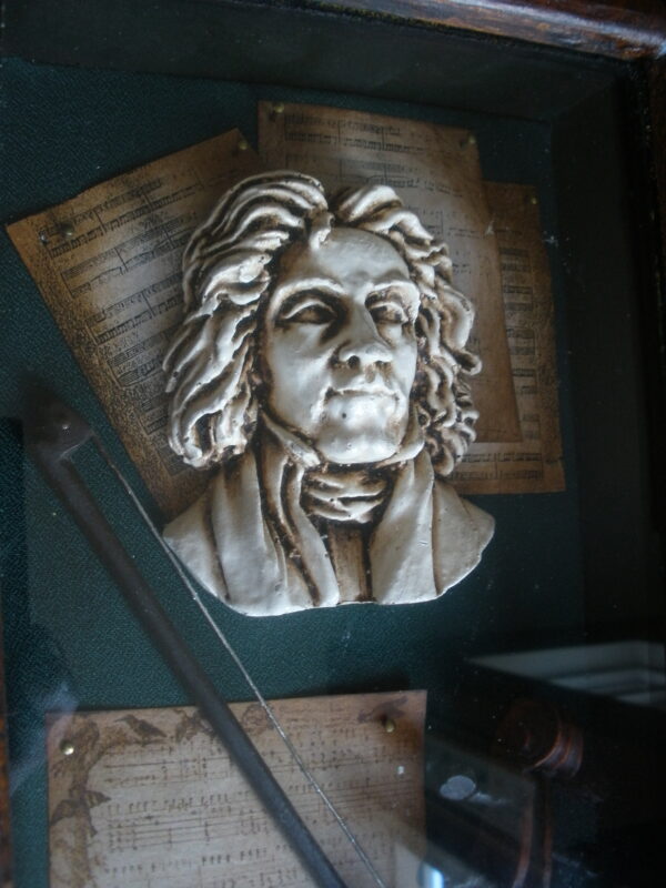 Mid-Century BEETHOVEN THEMED WOODEN STORAGE CABINET & Shadow Box - Image 4