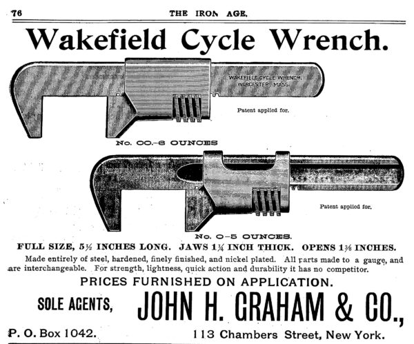 Early 1900s Wakefield BICYCLE ADJUSTABLE WRENCH - Worcester, MA - Image 6