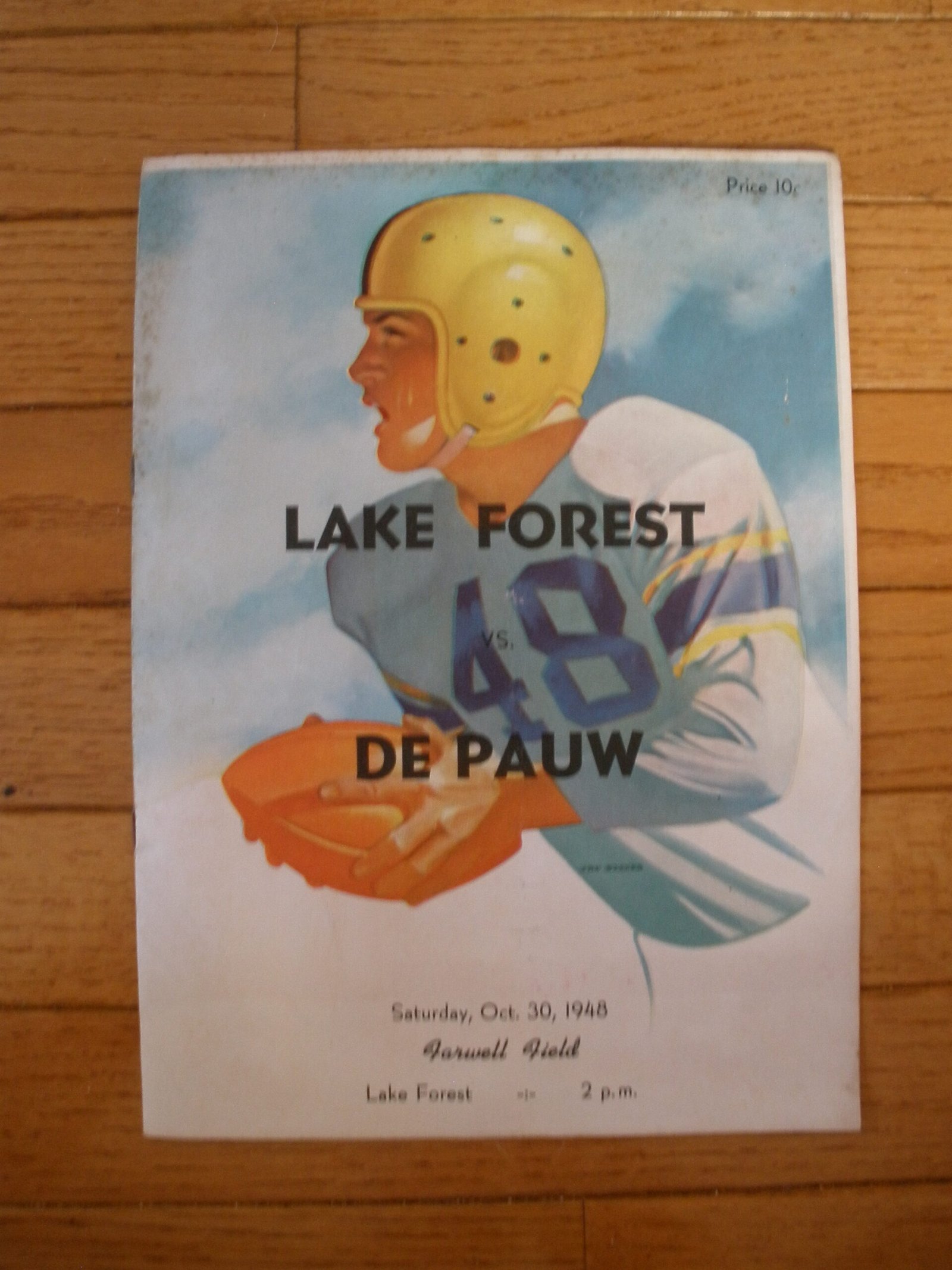 ORIGINAL DEPAUW versus LAKE FOREST FOOTBALL PROGRAM, Oct 30, 1948