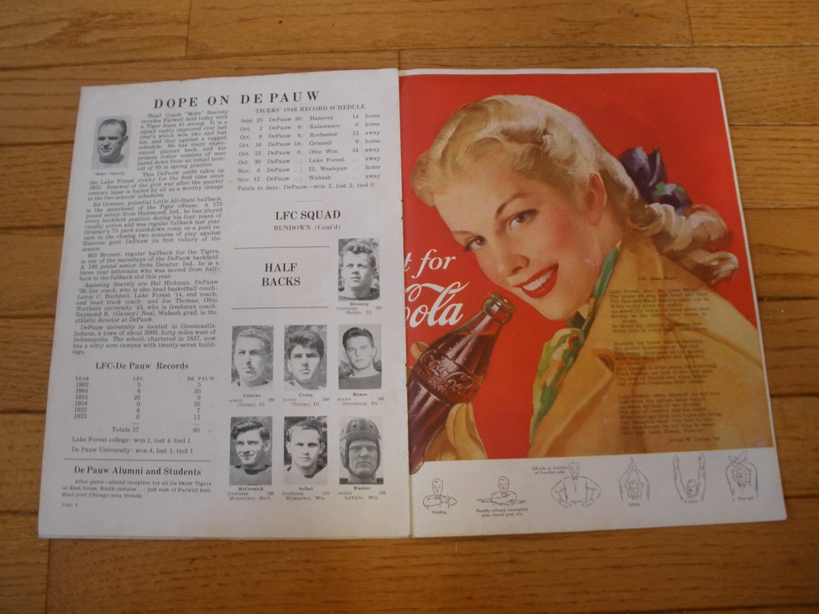 ORIGINAL DEPAUW versus LAKE FOREST FOOTBALL PROGRAM, Oct 30, 1948 - Image 2