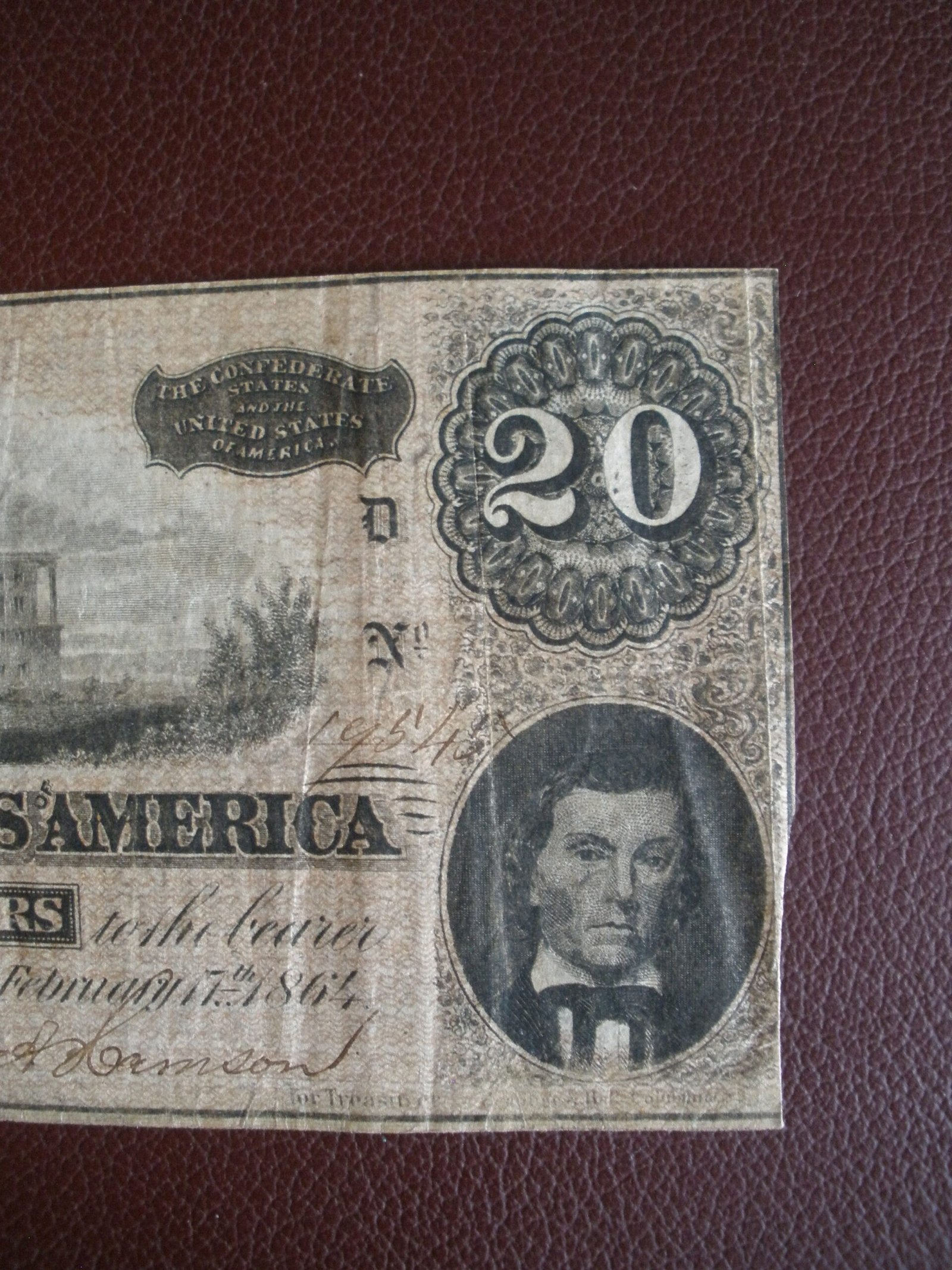 1864 CONFEDERATE STATES OF AMERICA $20 CURRENCY NOTE - Image 5