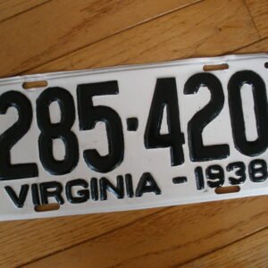 ORGINAL 1938 VIRGINIA LICENSE PLATE