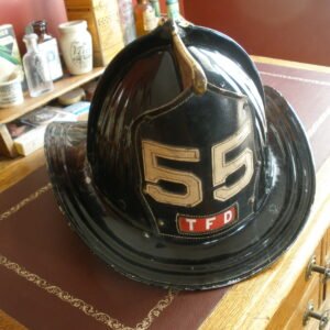 1950s CAIRNS & BROTHER Model 350 FIREFIGHTER HELMET & LEATHER SHIELD